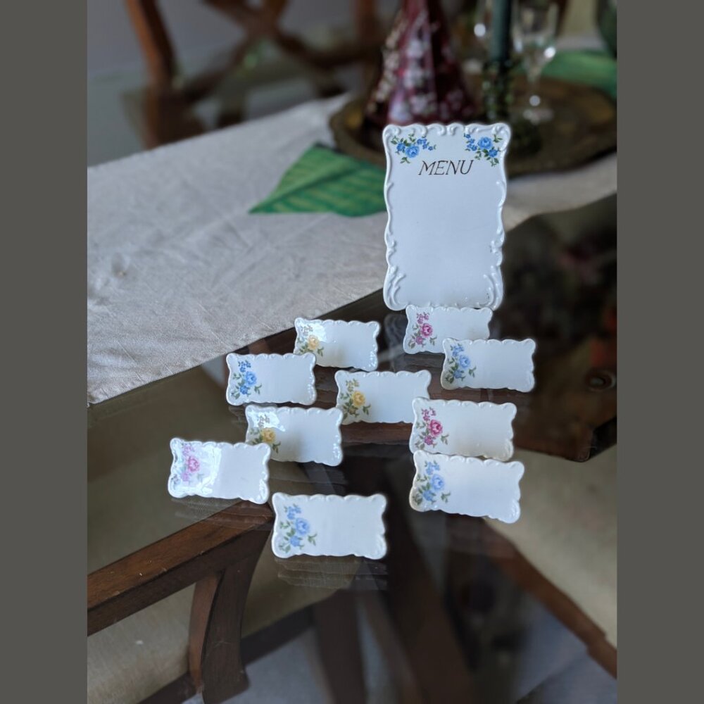 Vintage Porcelain Place Cards & Menu Set โ Floral Roses 13pcs (1970s Japan Style - Picture 3 of 14